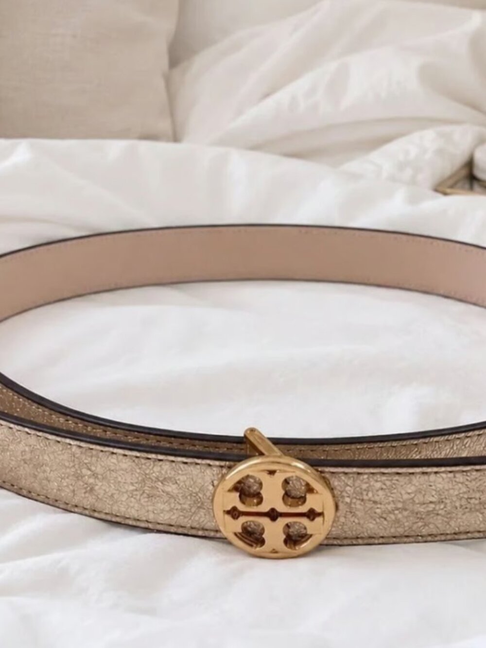 NEW Tory Burch Miller Reversible Belt Spark Gold/New Ivory